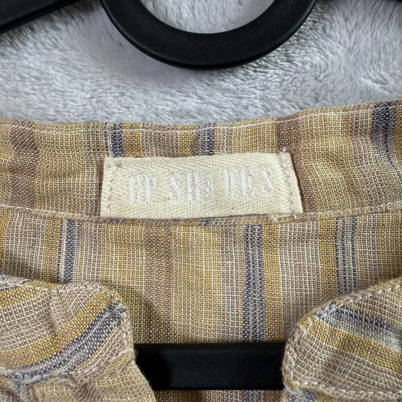 CP Shades Linen Button Up Blouse Size Small Yellow Striped Boho Ruffle Details - Picture 8 of 16